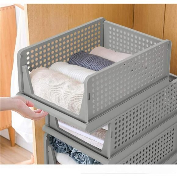 Stackable Folding Plastic Drawer Organizers Closet Storage Bins 4 Pack - Picture 4 of 7